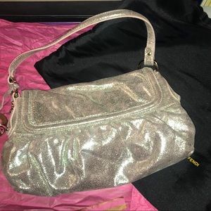 Gold metallic leather Fendi baguette bag